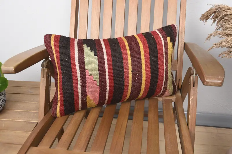Vintage Striped Cushion Cover, Antique Brown 30x50 cm Pillow - 1