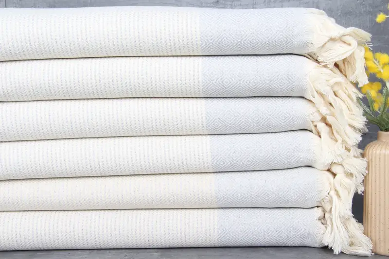Turkish Bath Towel Light Gray Diamond, Organic Cotton, 36x71 Inches