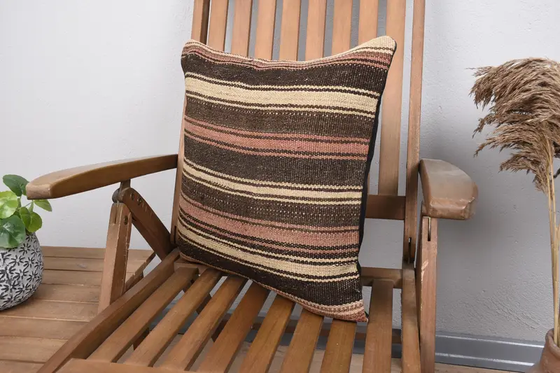 18x18 Brown Pillow, Armchair Pillow Sham, Vintage Pillow, Christmas Cushion, Boho Pillow Sham Cover, Cushion Cover, Kilim Pillow Cover - 3
