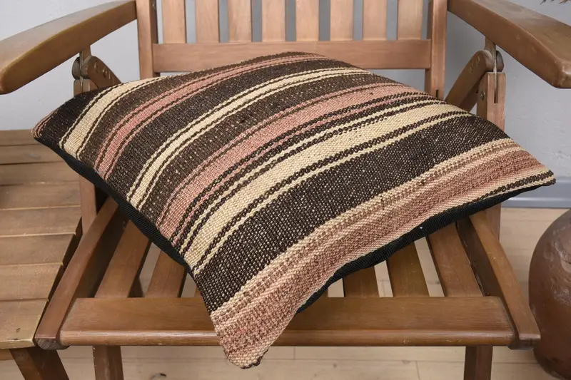 18x18 Brown Pillow, Armchair Pillow Sham, Vintage Pillow, Christmas Cushion, Boho Pillow Sham Cover, Cushion Cover, Kilim Pillow Cover - 4