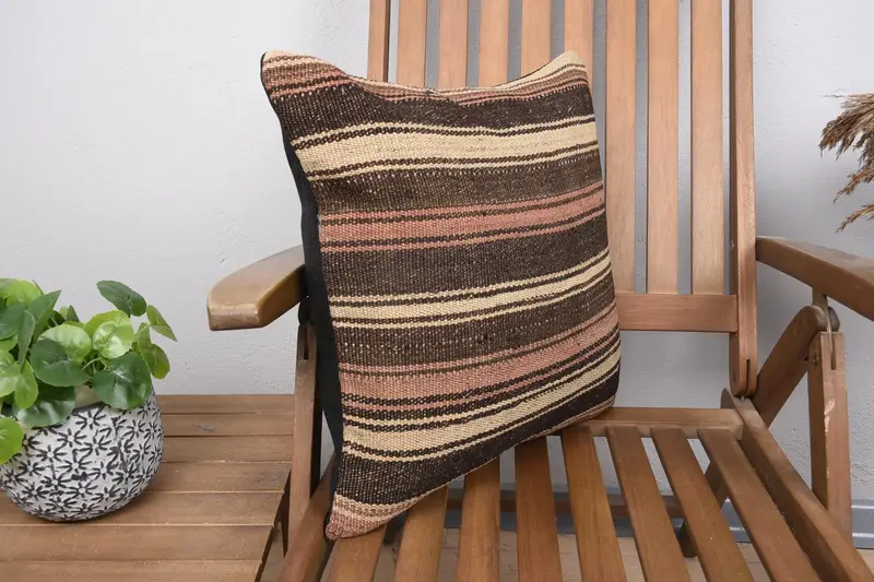 18x18 Brown Pillow, Armchair Pillow Sham, Vintage Pillow, Christmas Cushion, Boho Pillow Sham Cover, Cushion Cover, Kilim Pillow Cover - 2