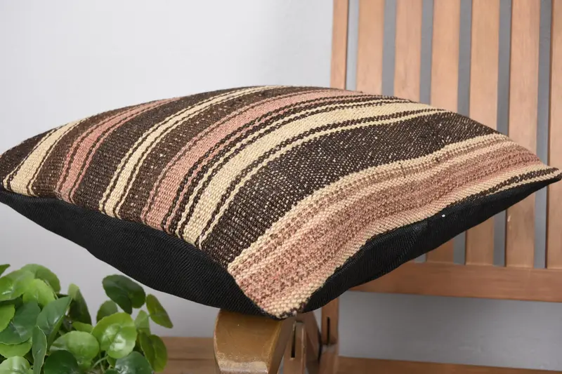 18x18 Brown Pillow, Armchair Pillow Sham, Vintage Pillow, Christmas Cushion, Boho Pillow Sham Cover, Cushion Cover, Kilim Pillow Cover - 6