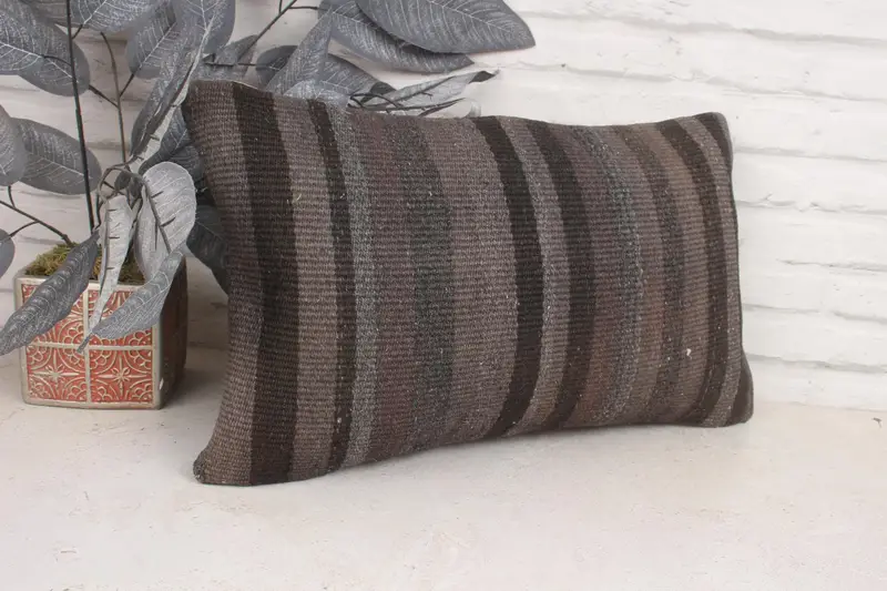Ethnical Kilim Rug Pillow, Home Decor Pillow, Gift Pillow, Wholesale Pillow Sham, Rustic Cushion, 12x20 Brown Pillow Sham, Pillow - 3