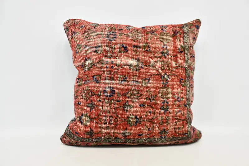 Ethnical Kilim Rug Pillow, Interior Designer Pillow, Vintage Kilim Throw Pillow, Neutral Throw Cushion Cover, 32x32 Red Cushion, Cushion Cover - 1