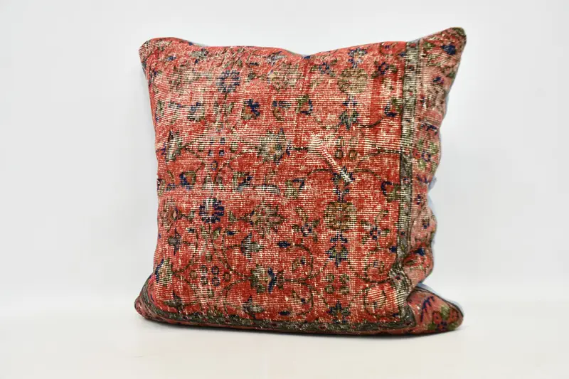 Ethnical Kilim Rug Pillow, Interior Designer Pillow, Vintage Kilim Throw Pillow, Neutral Throw Cushion Cover, 32x32 Red Cushion, Cushion Cover - 4
