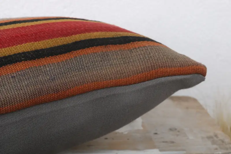 Crochet Pattern Cushion Case, Cushion Cover, Vintage Kilim Throw Pillow, Turkish Pillow, Vintage Kilim Pillow, 12x24 Orange Cushion Case - 6