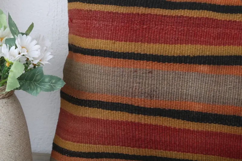 Crochet Pattern Cushion Case, Cushion Cover, Vintage Kilim Throw Pillow, Turkish Pillow, Vintage Kilim Pillow, 12x24 Orange Cushion Case - 3