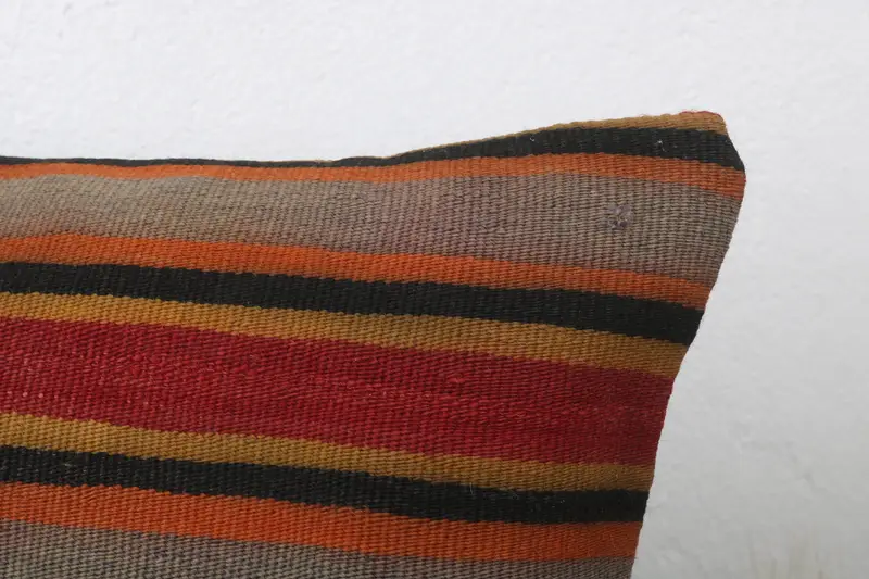 Crochet Pattern Cushion Case, Cushion Cover, Vintage Kilim Throw Pillow, Turkish Pillow, Vintage Kilim Pillow, 12x24 Orange Cushion Case - 5