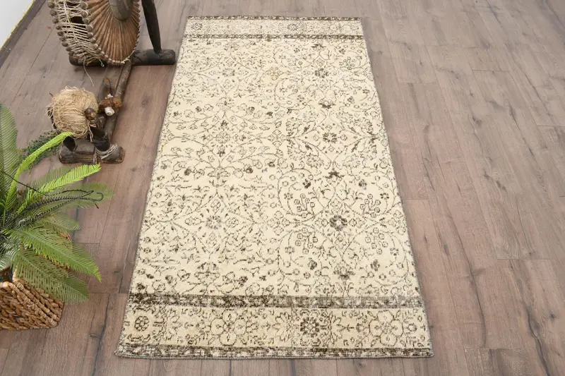 3x5.7 ft Rug, Vintage Turkish Rug, Brown Patchwork Wool Rug - 1