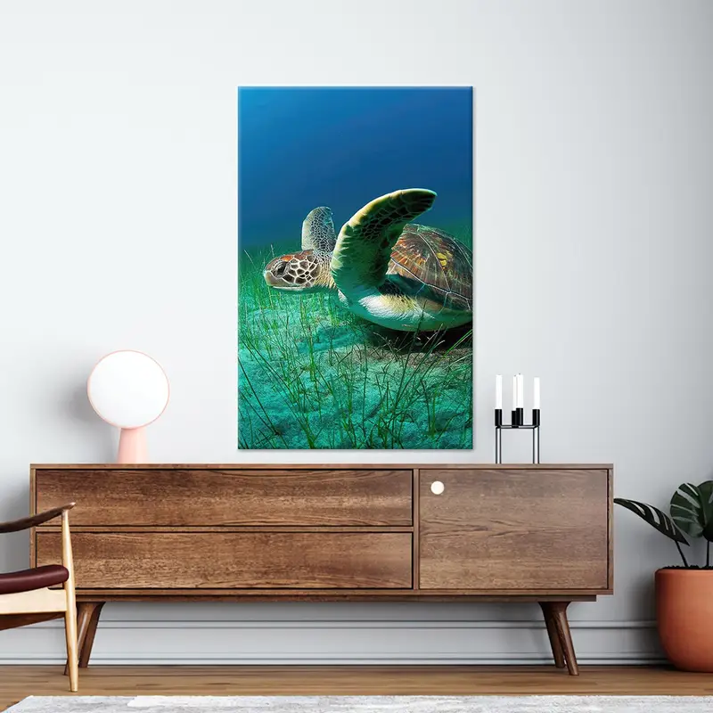 Moderne tropische Schildkröten-Meer-Leinwand – trendige bedruckte Wandkunst