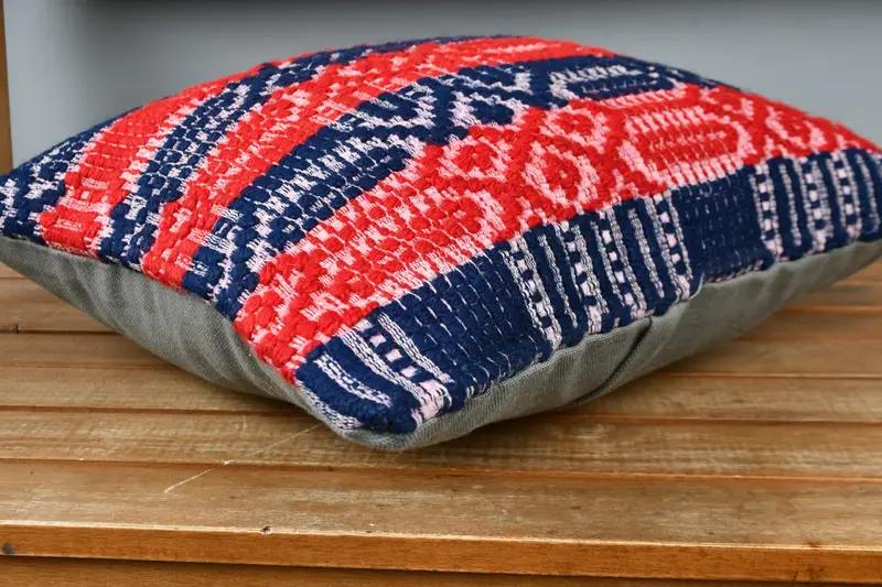 Ikat Cushion, Ikat Pillow, Cushion, Ethnical Kilim Rug Pillow, Muted Cushion, Vintage Kilim Pillow, Boho Pillow, 16x16 Red Pillow - 3