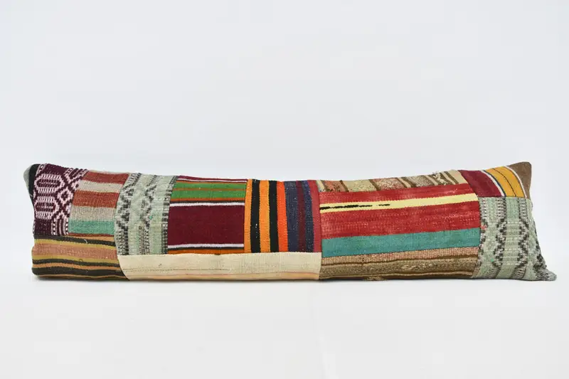 Bolster Cushion Case, Kilim Pillow, Cotton Cushion Cover, 12x48 Red Cushion Case, Ethnical Kilim Rug Pillow, Boho Pillow, Cushion Cover - 1