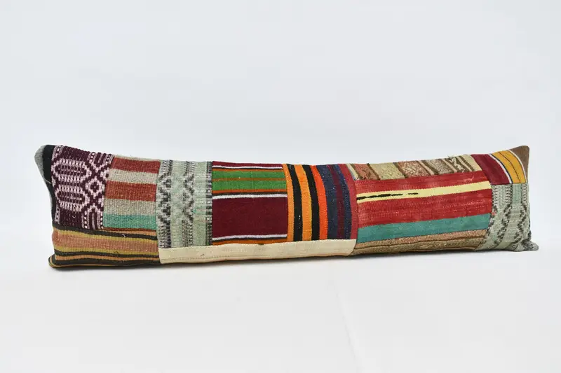 Bolster Cushion Case, Kilim Pillow, Cotton Cushion Cover, 12x48 Red Cushion Case, Ethnical Kilim Rug Pillow, Boho Pillow, Cushion Cover - 3