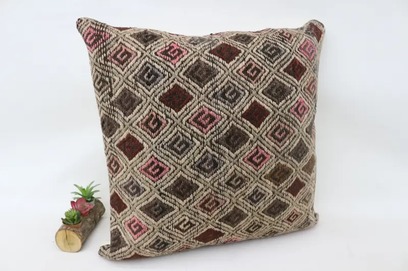 Turkish Bench Pillow Case, Turkish Pillow, 28x28 Beige Cushion Cover, Cushion Case, Turkish Kilim Pillow, Natural Cushion, Pillow for Sofa - 3