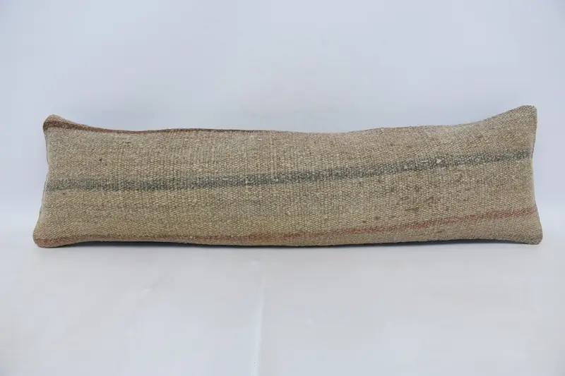 Beige & braun gestreiftes Wurfkissen, Vintage Rechteckkissen