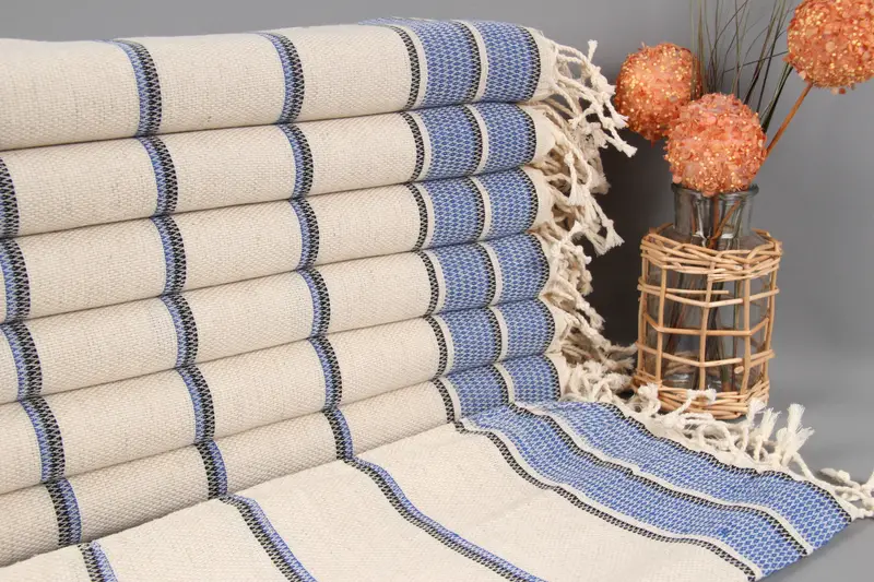 Hanging Kitchen Towel Organic Cotton Yarn Sax Blue Striped, 20x40 Inches