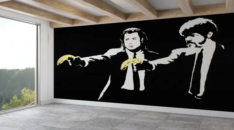 Gedruckte Banksy Pulp Fiction Banana Gun Graffiti-Tapete