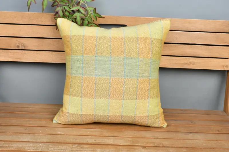 Throw Kilim Pillow, Cushion Cover, Antique Pillows, 20x20 Yellow Pillow Sham, Kilim Pillow Cover, Ethnic Throw Pillow Sham - 6