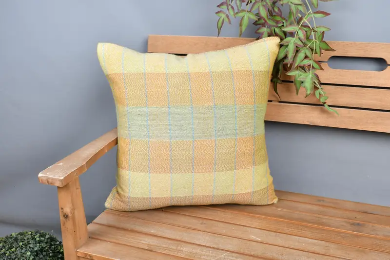Throw Kilim Pillow, Cushion Cover, Antique Pillows, 20x20 Yellow Pillow Sham, Kilim Pillow Cover, Ethnic Throw Pillow Sham - 1