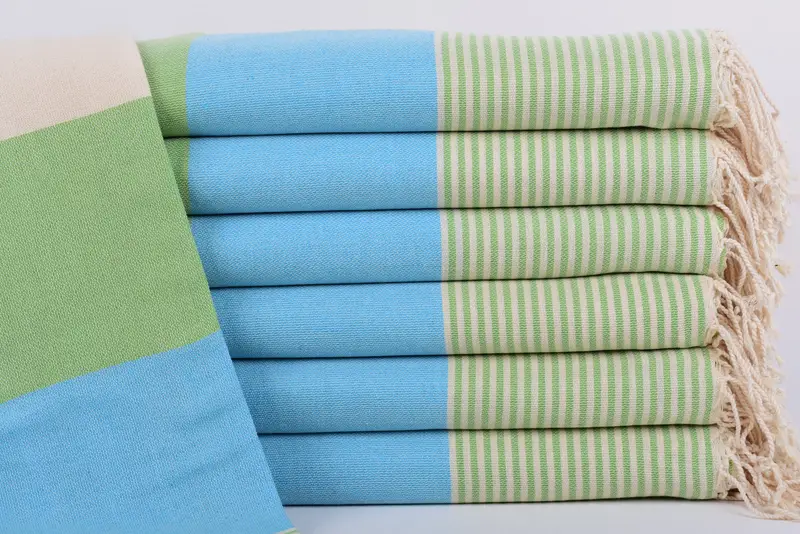 Turkish Towel Beach, 67x40 Inch Turquoise-Light Green Striped Towel