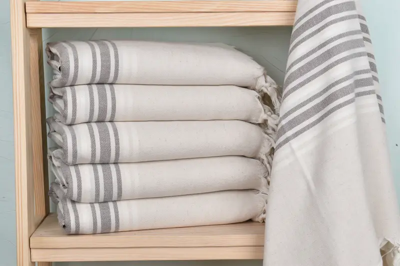 Beach Towel Embroidered Turkish Linen Natural Beige, 36x71 Inches