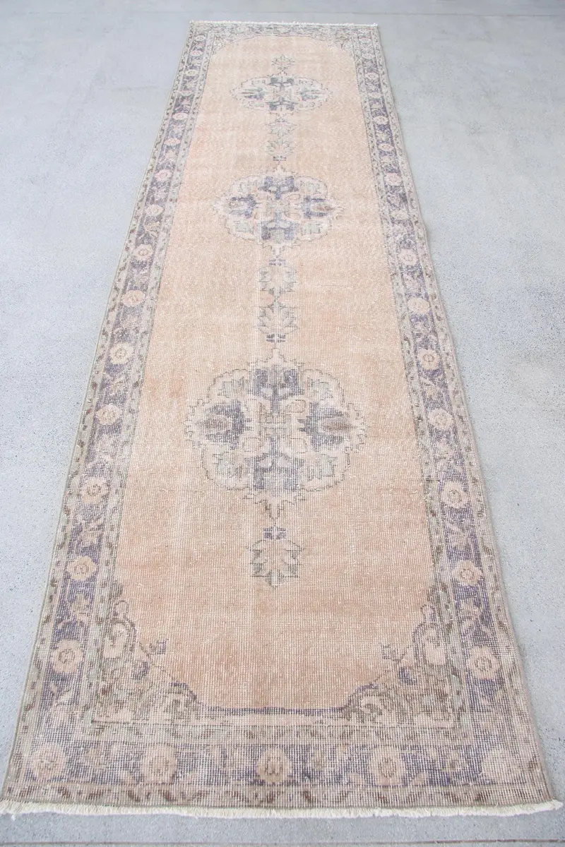 Bronze & Blue Persian Rug, 3,3x11,7 ft Elegant Decor