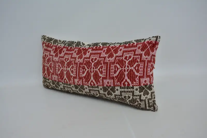 Red & Brown Geometric Throw Pillow, 12x24 Inches Size Pillow - 4
