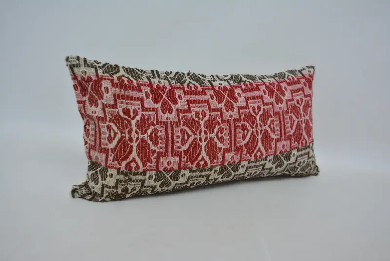 Red & Brown Geometric Throw Pillow, 12x24 Inches Size Pillow - 3