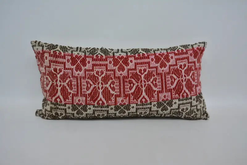 Red & Brown Geometric Throw Pillow, 12x24 Inches Size Pillow - 1