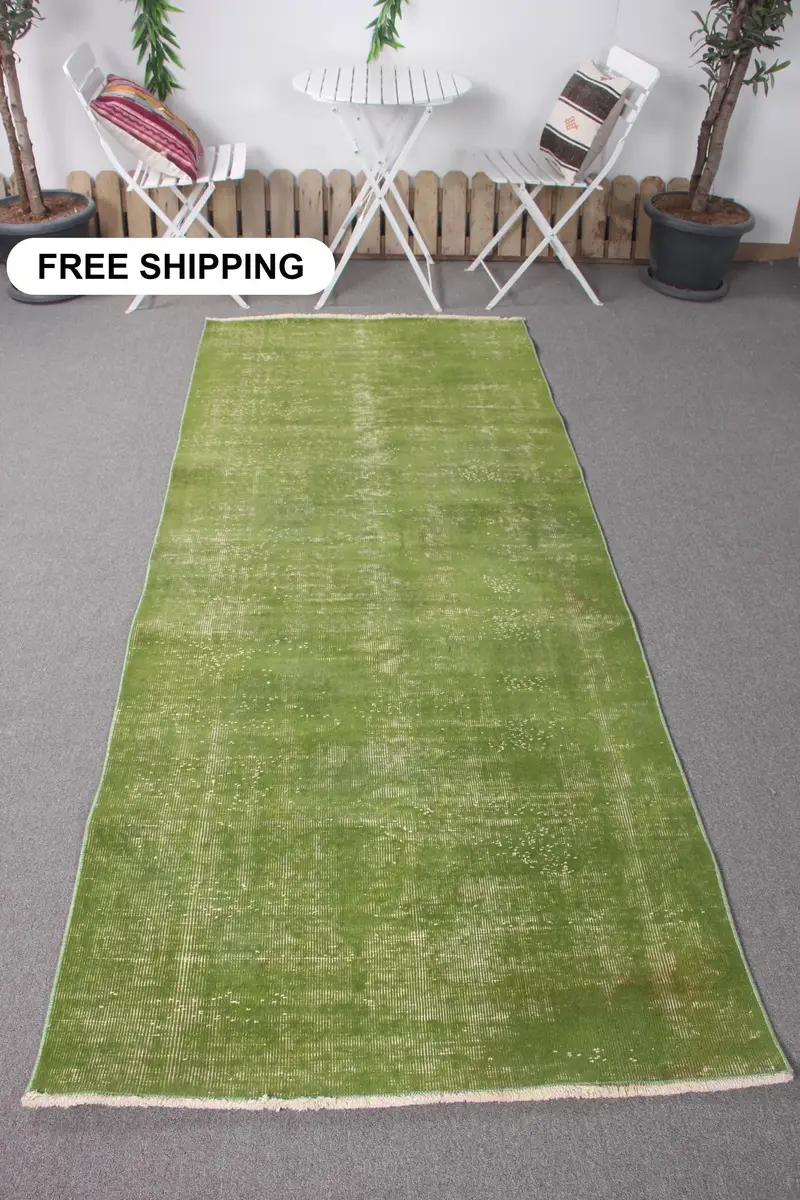 Grüner 3,6 x 8,5 Fuß großer Teppich, von der Natur inspiriertes Pflanzen- und Baumdesign