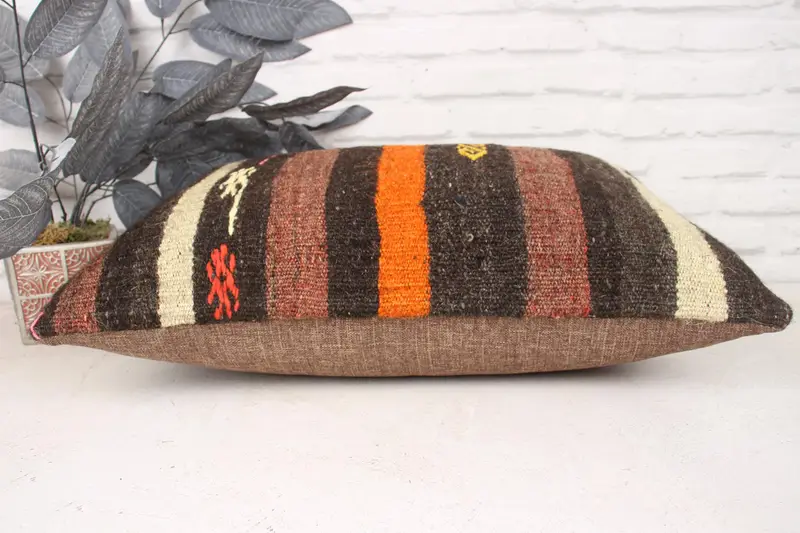 Cushion Case, Boho Pillow Sham Cover, Throw Kilim Pillow, Kilim Pillow Cover, Turkish Rugs Pillow Cover, 16x24 Orange Pillow Sham - 5
