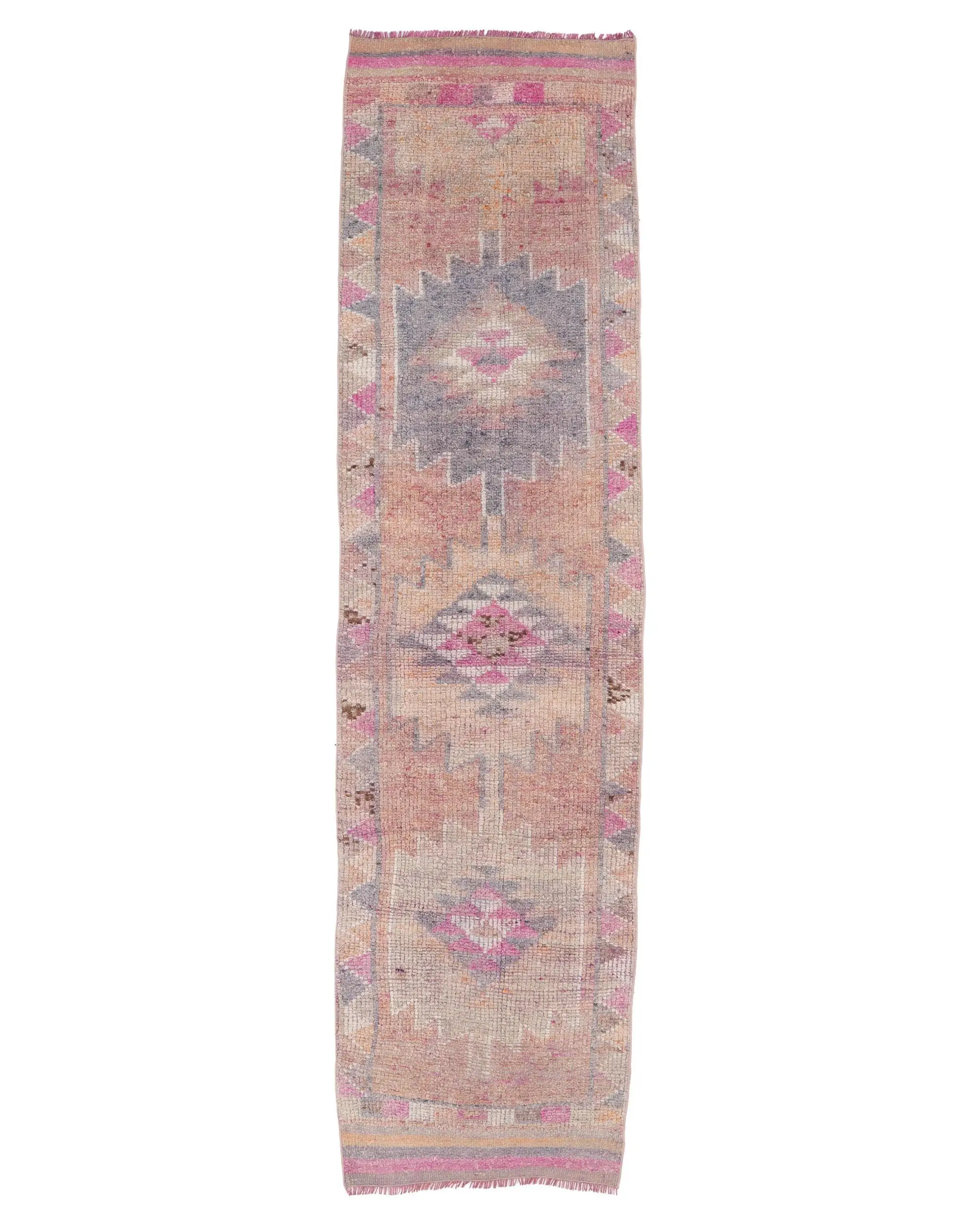Turkish Runner Rug, 2.6x10.1 ft Vintage Rug, Pink Herki Wool Rug - 1