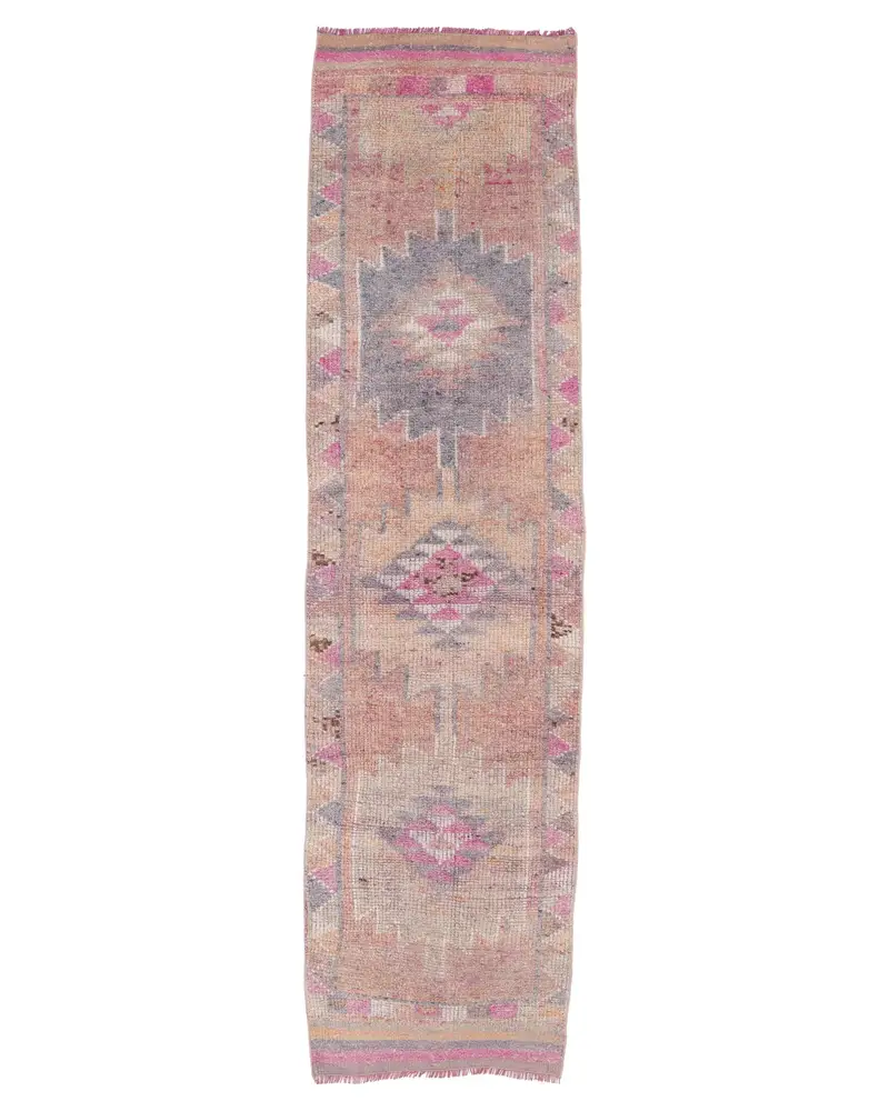 Mavi ve Pembe Kareli Halı, 2,6x10,1 ft Şık Dekor