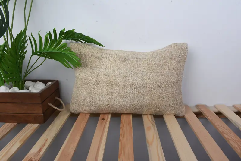 Cushion Cover, Kilim Pillow Cover, 12x20 Beige Cushion, Customized Cushion Cover, Antique Pillows, Vintage Kilim Throw Pillow - 1