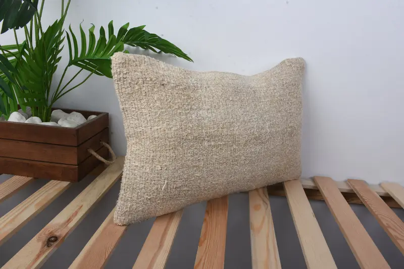 Cushion Cover, Kilim Pillow Cover, 12x20 Beige Cushion, Customized Cushion Cover, Antique Pillows, Vintage Kilim Throw Pillow - 4