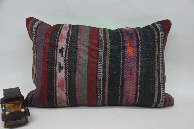 Rot-rosa gestreiftes Kissen, 16x24 besticktes Wurfkissen