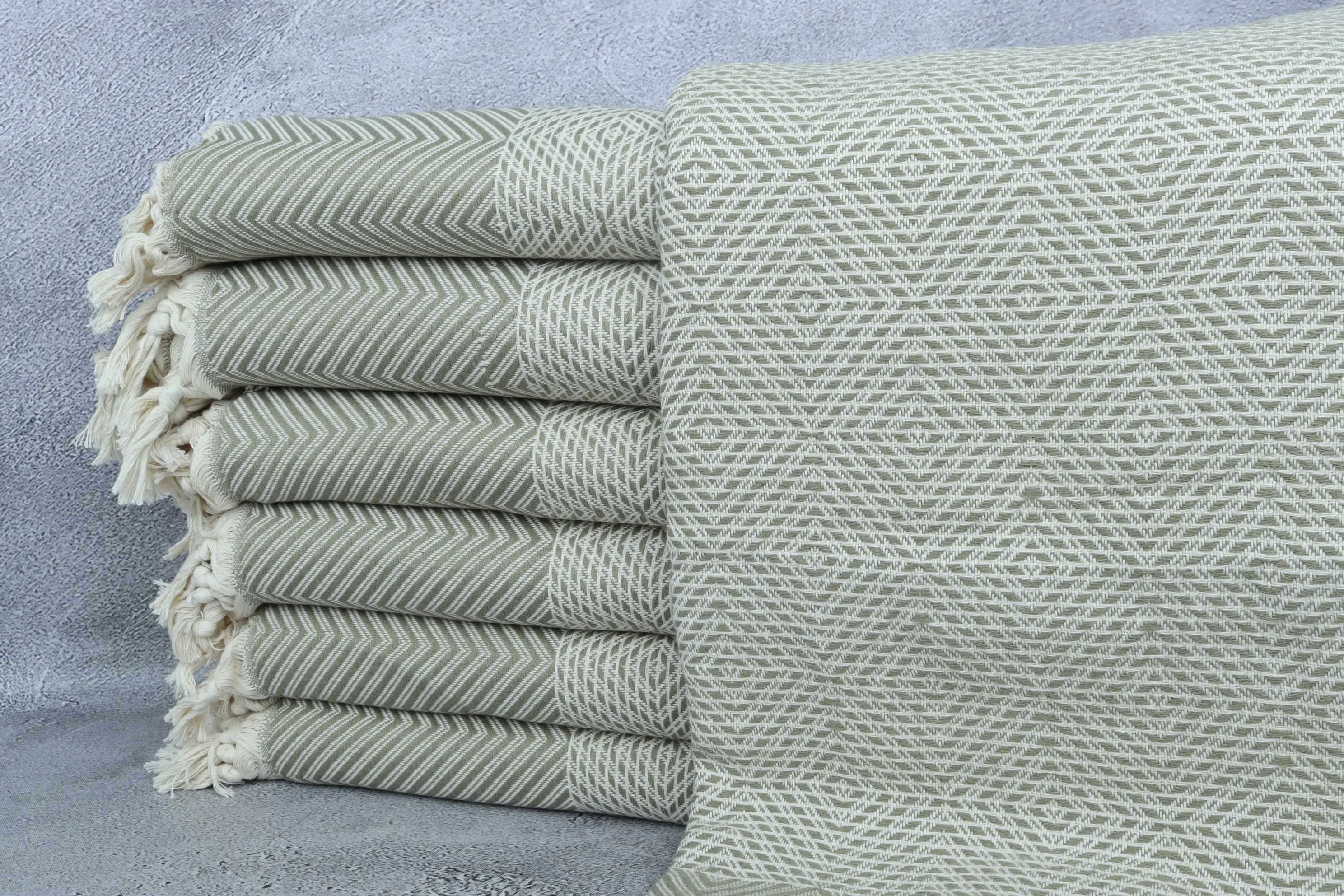 Beach Theme Monogram Khaki Green Cotton Blanket, 79x91 Inches - 1