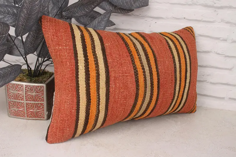Pillow Case, 12x20 Red Pillow Sham, Retro Throw Cushion, Throw Kilim Pillow, Turkish Pillow, Natural Pillow Cover, Ethnical Kilim Rug Pillow - 3