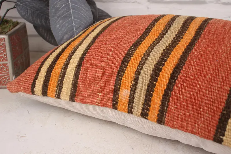 Pillow Case, 12x20 Red Pillow Sham, Retro Throw Cushion, Throw Kilim Pillow, Turkish Pillow, Natural Pillow Cover, Ethnical Kilim Rug Pillow - 6