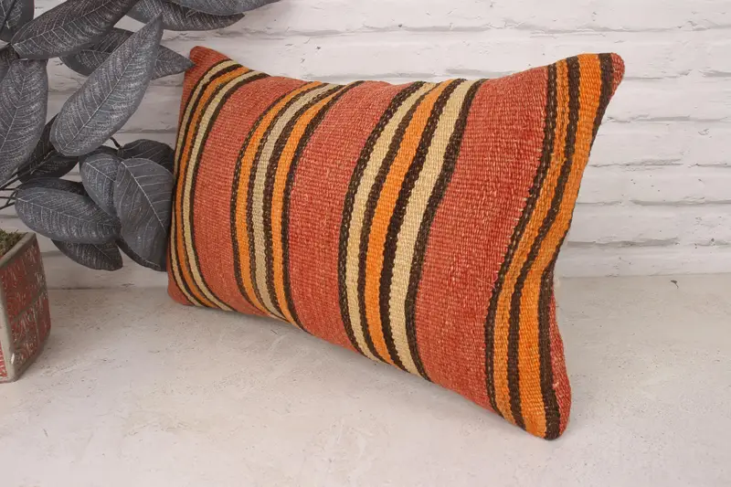 Pillow Case, 12x20 Red Pillow Sham, Retro Throw Cushion, Throw Kilim Pillow, Turkish Pillow, Natural Pillow Cover, Ethnical Kilim Rug Pillow - 4