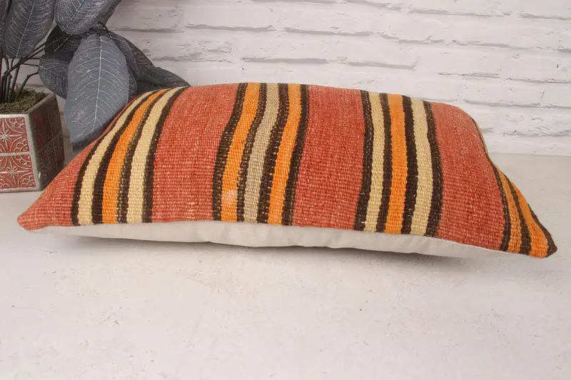 Pillow Case, 12x20 Red Pillow Sham, Retro Throw Cushion, Throw Kilim Pillow, Turkish Pillow, Natural Pillow Cover, Ethnical Kilim Rug Pillow - 5