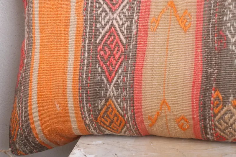 Kilim Cushion Sham, Home Decor Pillow, Pillow, 16x48 Orange Pillow Sham, Gift Pillow, Southwestern Pillow Sham, Decorative Bolster Cushion - 3