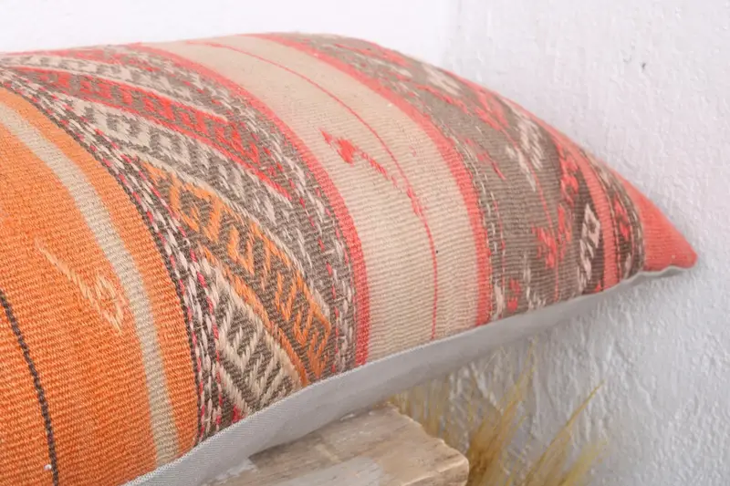 Kilim Cushion Sham, Home Decor Pillow, Pillow, 16x48 Orange Pillow Sham, Gift Pillow, Southwestern Pillow Sham, Decorative Bolster Cushion - 5