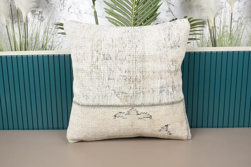 Square Turkish Pillow Cover, Beige Gift 20x20 inch Cushion Cover - 1