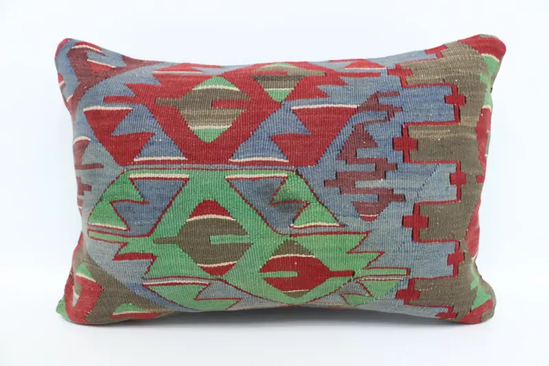 Vintage Kilim Throw Pillow, Vintage Pillow, Turkish Corner Cushion Cover, 16x24 Blue Cushion Case, Cushion, Vintage Kilim Pillow - 1