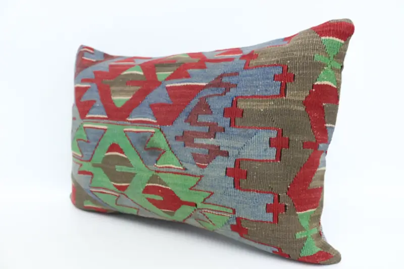 Vintage Kilim Throw Pillow, Vintage Pillow, Turkish Corner Cushion Cover, 16x24 Blue Cushion Case, Cushion, Vintage Kilim Pillow - 4