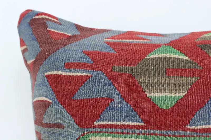 Vintage Kilim Throw Pillow, Vintage Pillow, Turkish Corner Cushion Cover, 16x24 Blue Cushion Case, Cushion, Vintage Kilim Pillow - 2