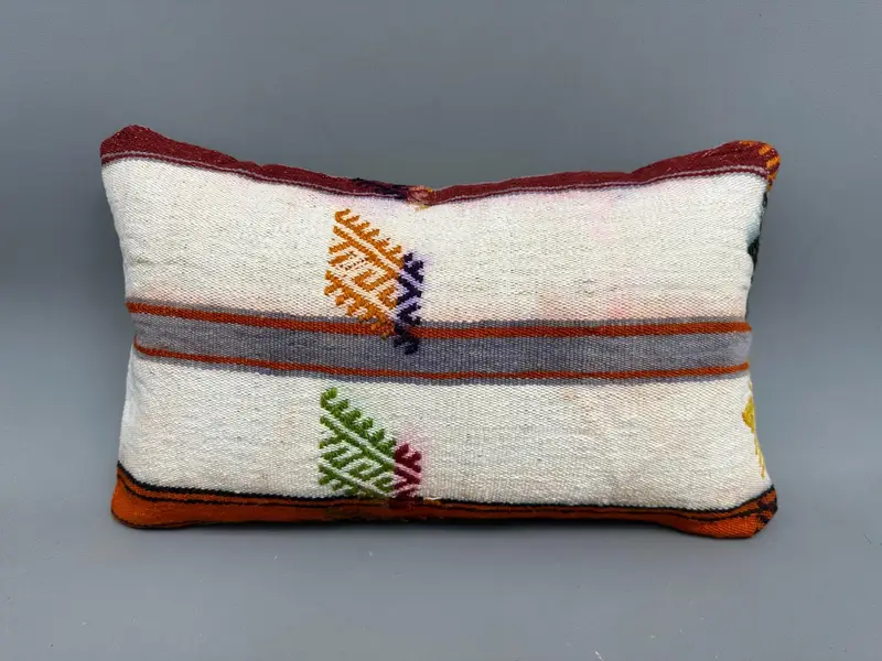 Vintage Kilim Pillow, Neutral Throw Cushion, Indoor Cushion Cover, 12x20 White Cushion Case, Pillow for Couch, Boho Pillow Sham Cover, Pillow - 4