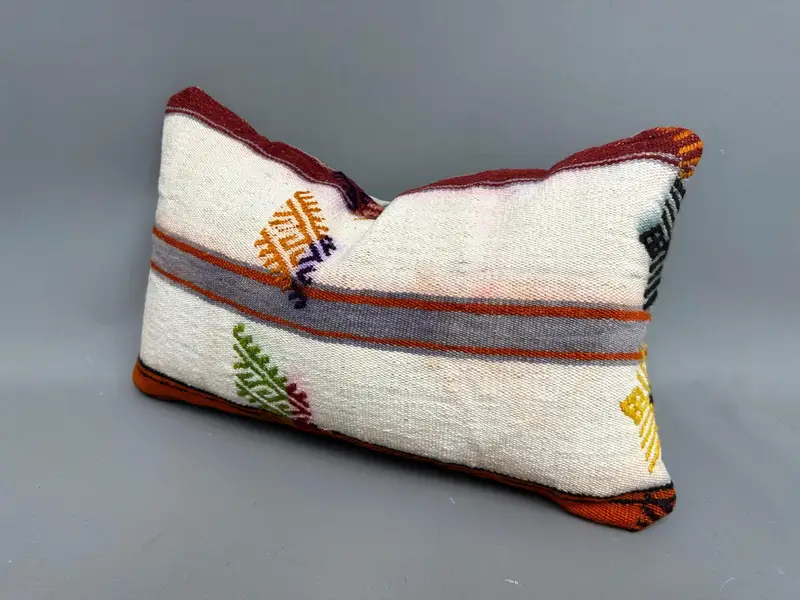 Vintage Kilim Pillow, Neutral Throw Cushion, Indoor Cushion Cover, 12x20 White Cushion Case, Pillow for Couch, Boho Pillow Sham Cover, Pillow - 3