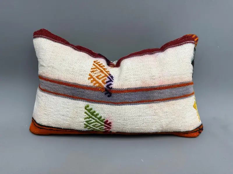 Vintage Kilim Pillow, Neutral Throw Cushion, Indoor Cushion Cover, 12x20 White Cushion Case, Pillow for Couch, Boho Pillow Sham Cover, Pillow - 1